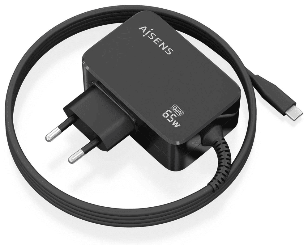 Aisens Cargador GaN PD3.0 USB-C 65W 1.8m Negro