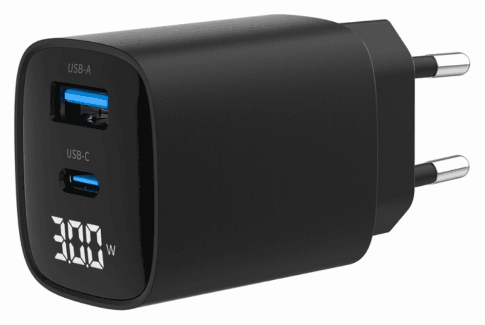 Gembird TA-UC-PDQC30LCD-BK-01 cargador de dispositivo móvil Smartphone, Reloj inteligente, Tableta Negro Corriente alterna Carga rápida Interior