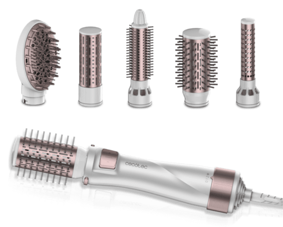 Cecotec 03446 Utensilio de peinado Herramienta de peinado con múltiples accesorios Caliente Gris, Oro rosado 1000 W 1,8 m